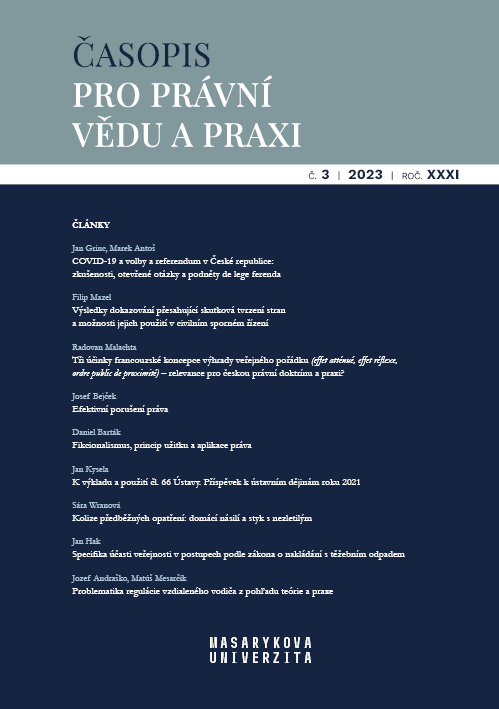 COVID-19 a volby a referendum v České republice: zkušenosti, otevřené otázky a podněty de lege ferenda