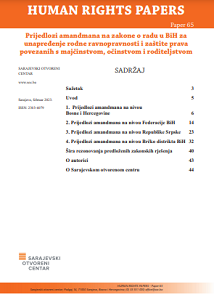 Proposals for Amendments to Labor Laws in Bosnia and Herzegovina for the improvement of gender equality and the protection of rights related to motherhood, fatherhood and parenthood Cover Image