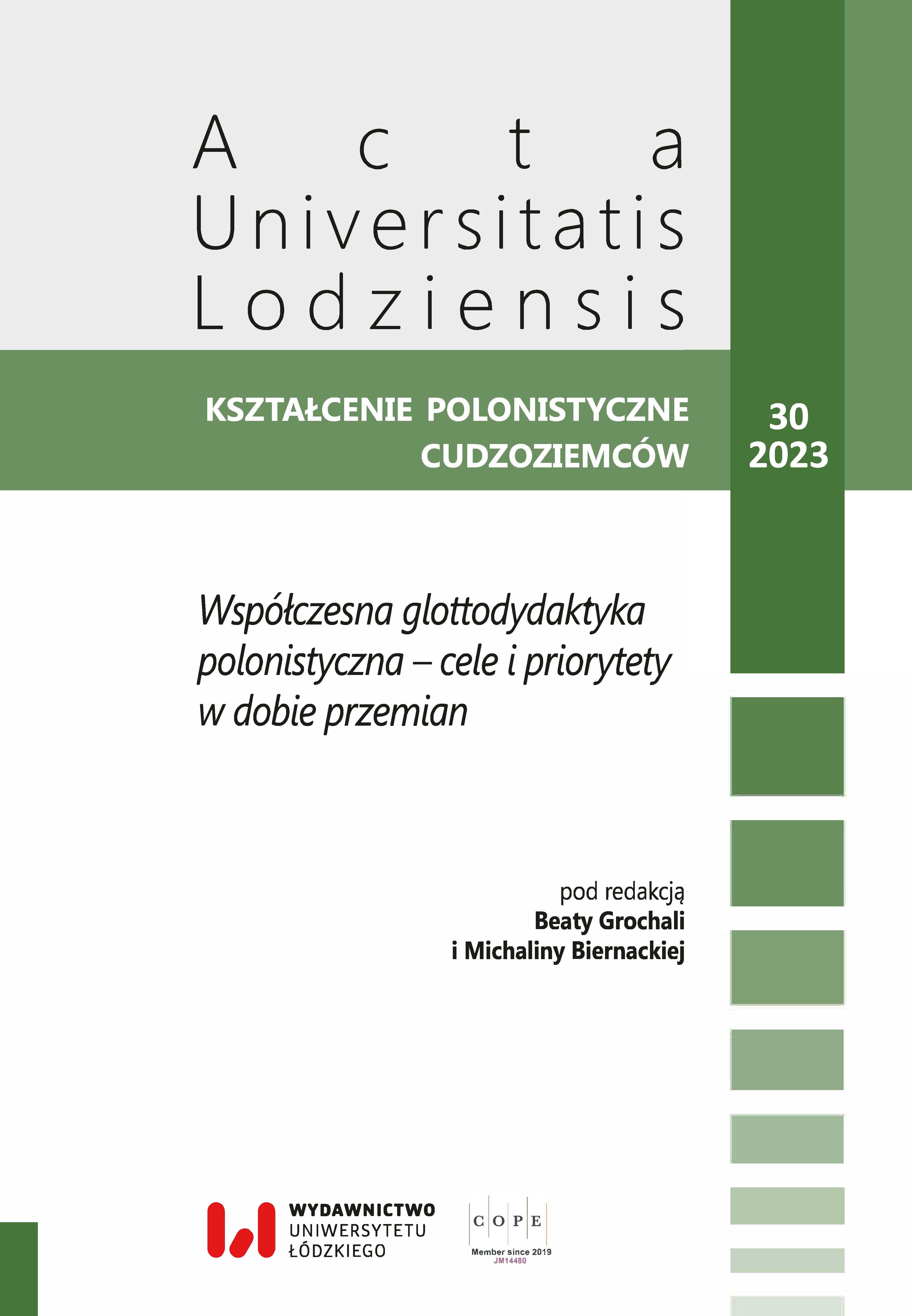 Rola nauczyciela języka w kształtowaniu kompetencji socjokulturowej obcokrajowców w kraju docelowym (na przykładzie chińskich polonistów studiujących w Polsce)