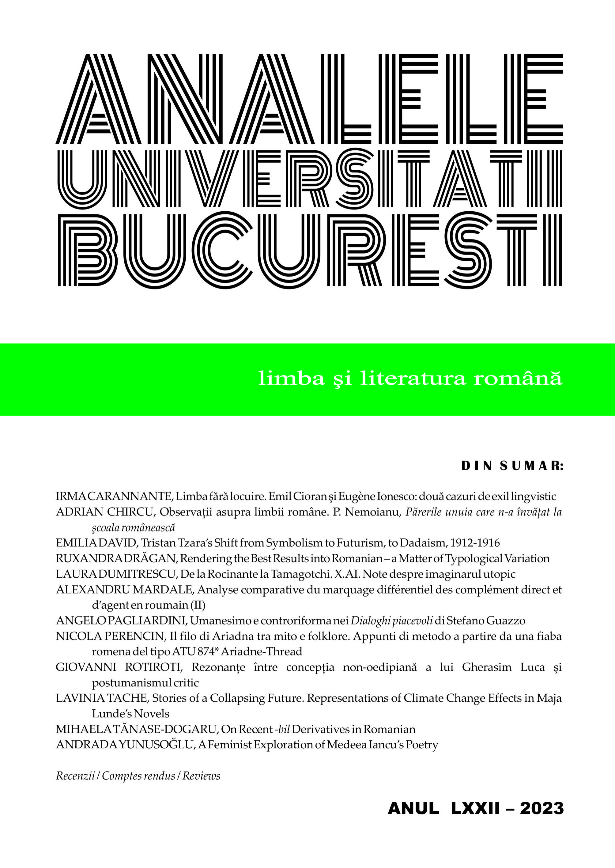NOTES ON ROMANIAN LANGUAGE. 
P. NEMOIANU, OPINIONS OF SOMEONE WHO DIDN’T STUDY AT A ROMANIAN SCHOOL Cover Image