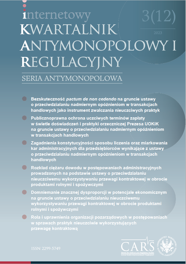 Ineffectiveness of pactum de non cedendo
under the Act
on counteracting excessive delays in commercial transactions
as an instrument to combat unfair practices Cover Image