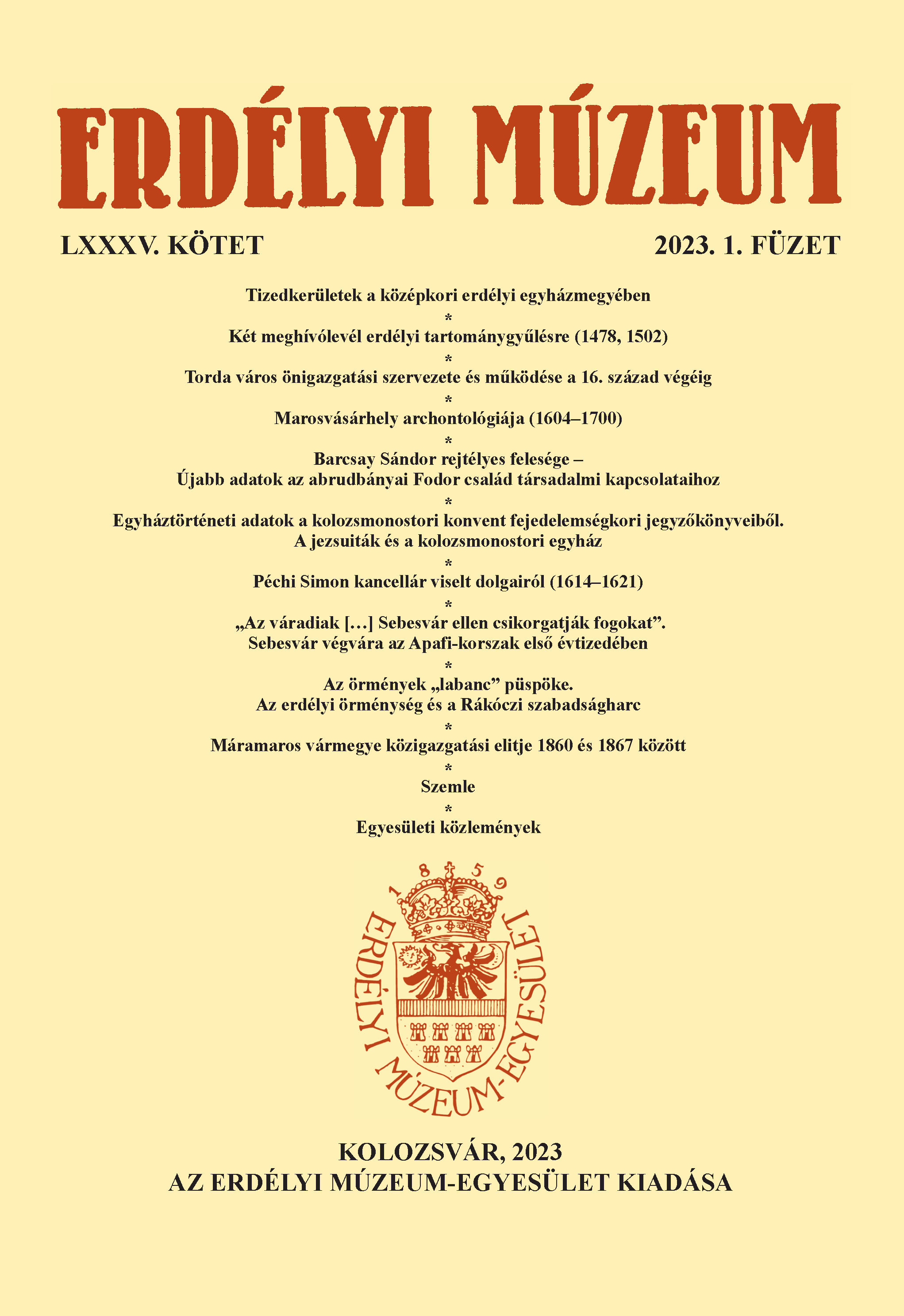 The Archontology of the Town of Târgu Mureș/Marosvásárhely Cover Image