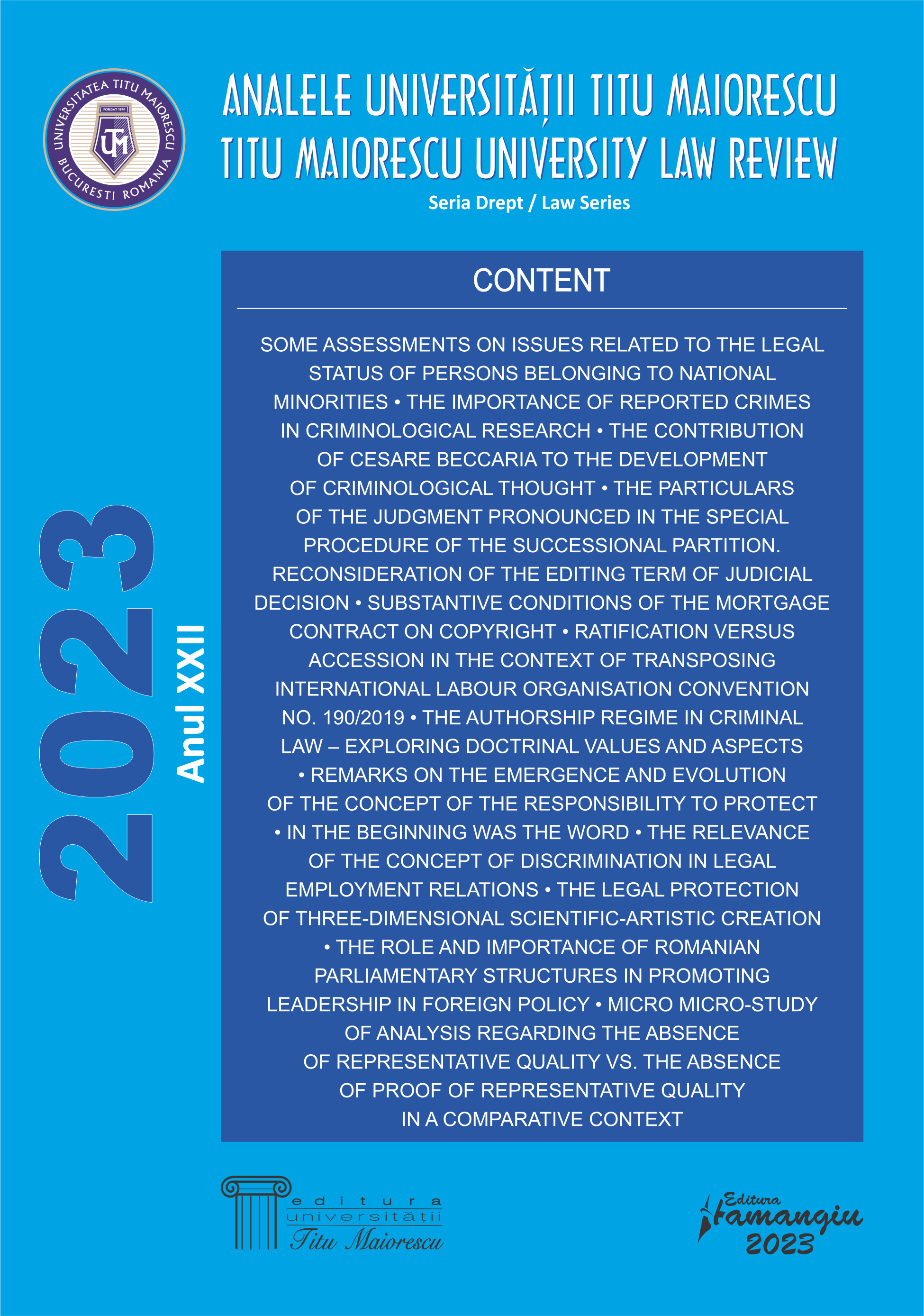 SOME ASSESSMENTS ON ISSUES RELATED 
TO THE LEGAL STATUS OF PERSONS 
BELONGING TO NATIONAL MINORITIES Cover Image