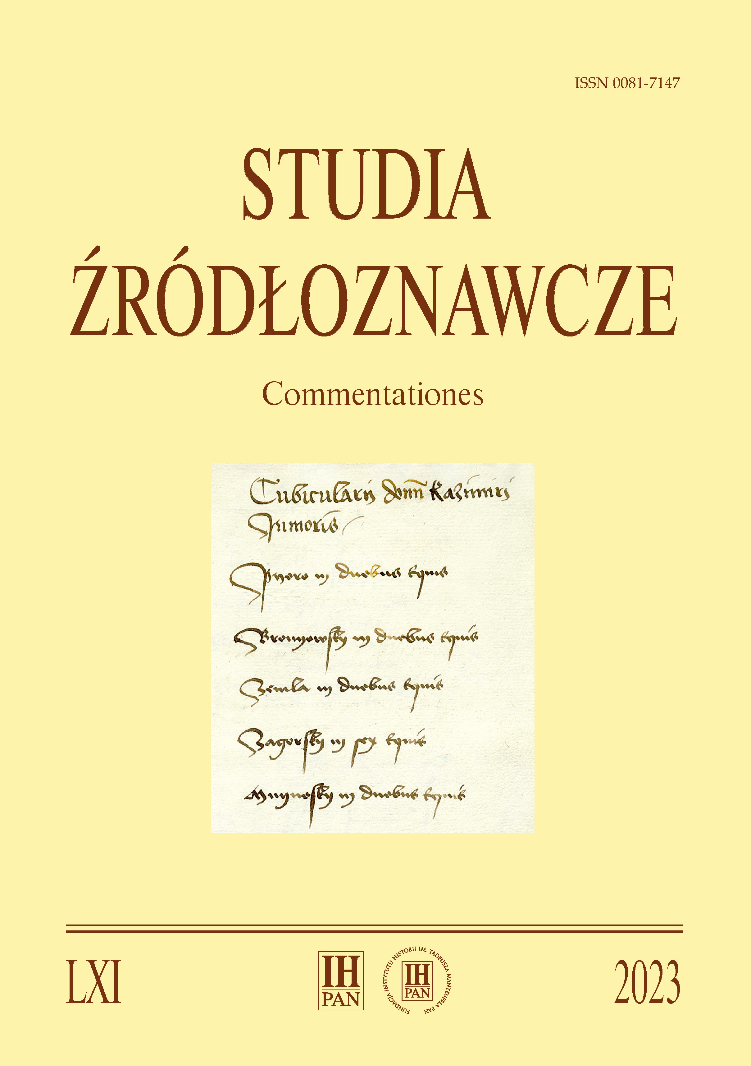 Nagroda „Studiów Źródłoznawczych”
im. Stefana Krzysztofa Kuczyńskiego za 2022 r. Cover Image