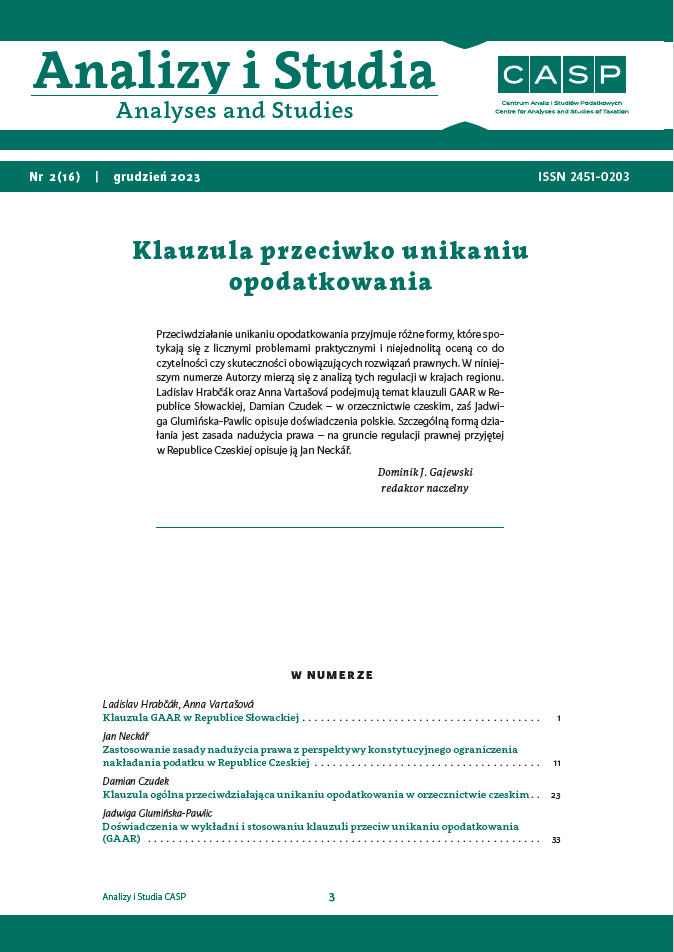 The General Anti-Avoidance Rule in Czech case law Cover Image