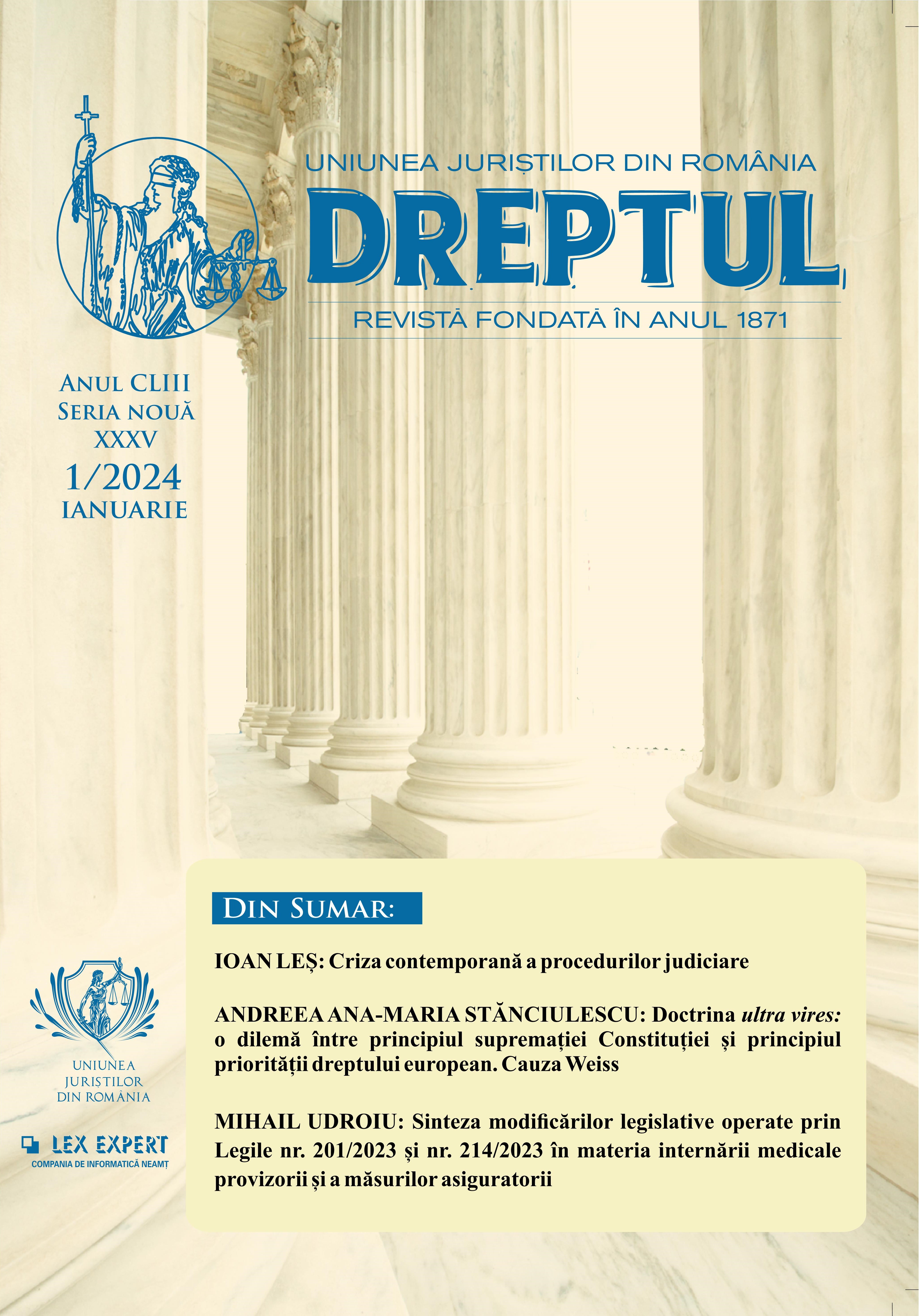 Synthesis of the legislative changes made by the Laws No 201/2023 and No 214/2023 in the matter of temporary medical detention and of the precautionary measures Cover Image