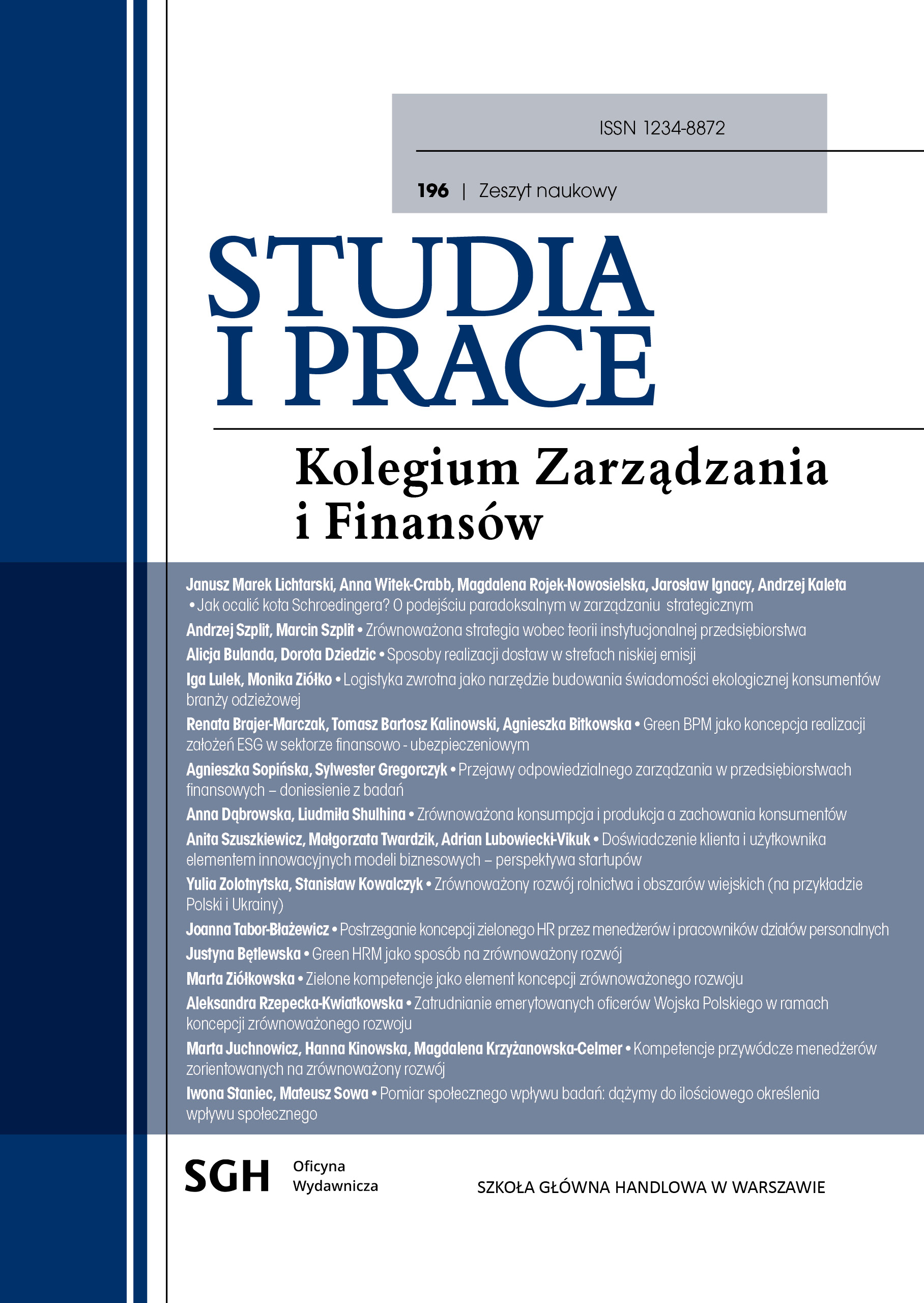 Green BPM as a concept of meeting the ESG requirements in the financial and insurance sector Cover Image