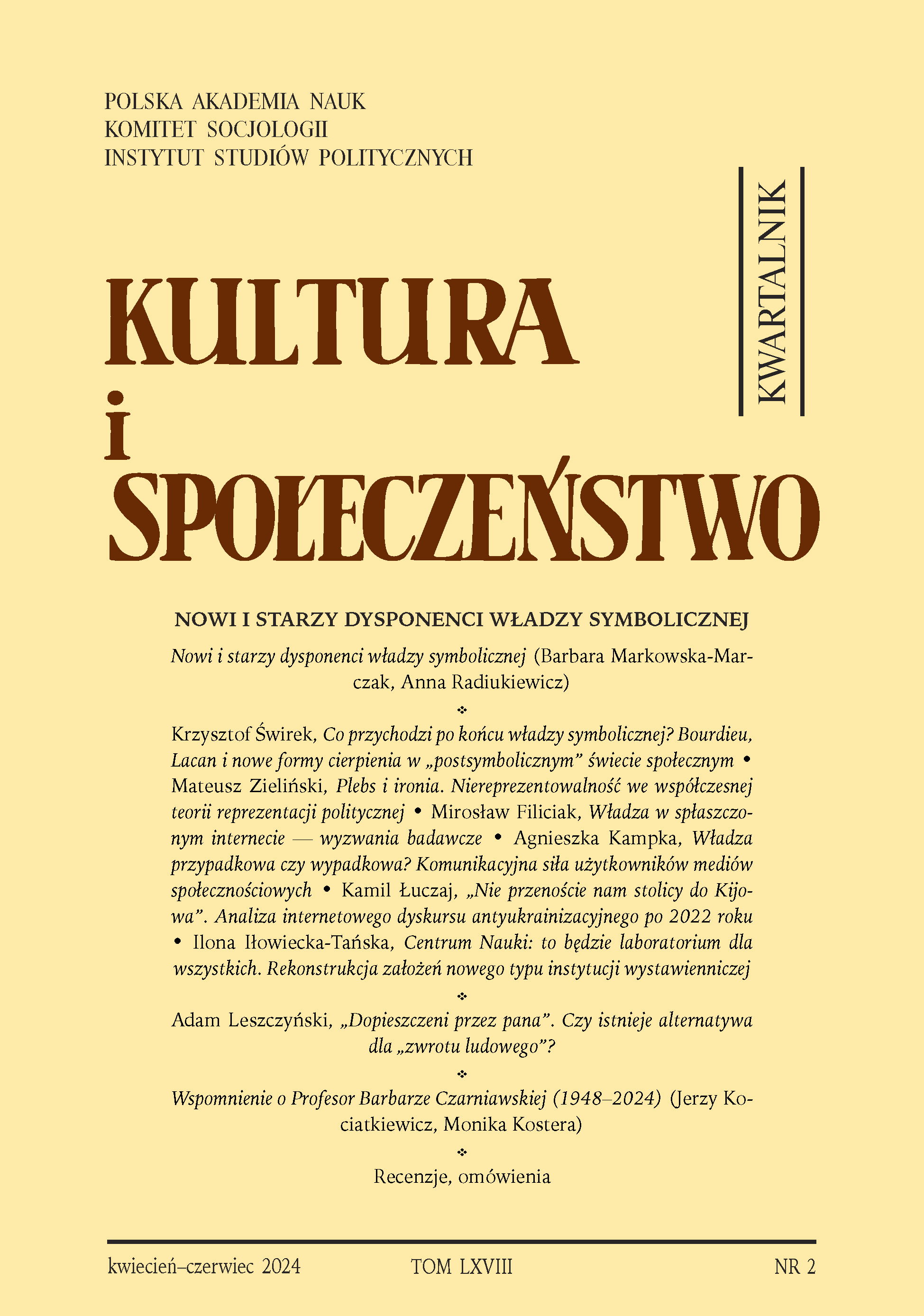 PLEBS I IRONIA
NIEREPREZENTOWALNOŚĆ WE WSPÓŁCZESNEJ TEORII
REPREZENTACJI POLITYCZNEJ