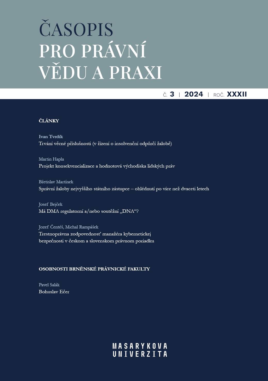 Criminal Liability of a Cyber Security Manager in the Czech and Slovak Legal System Cover Image