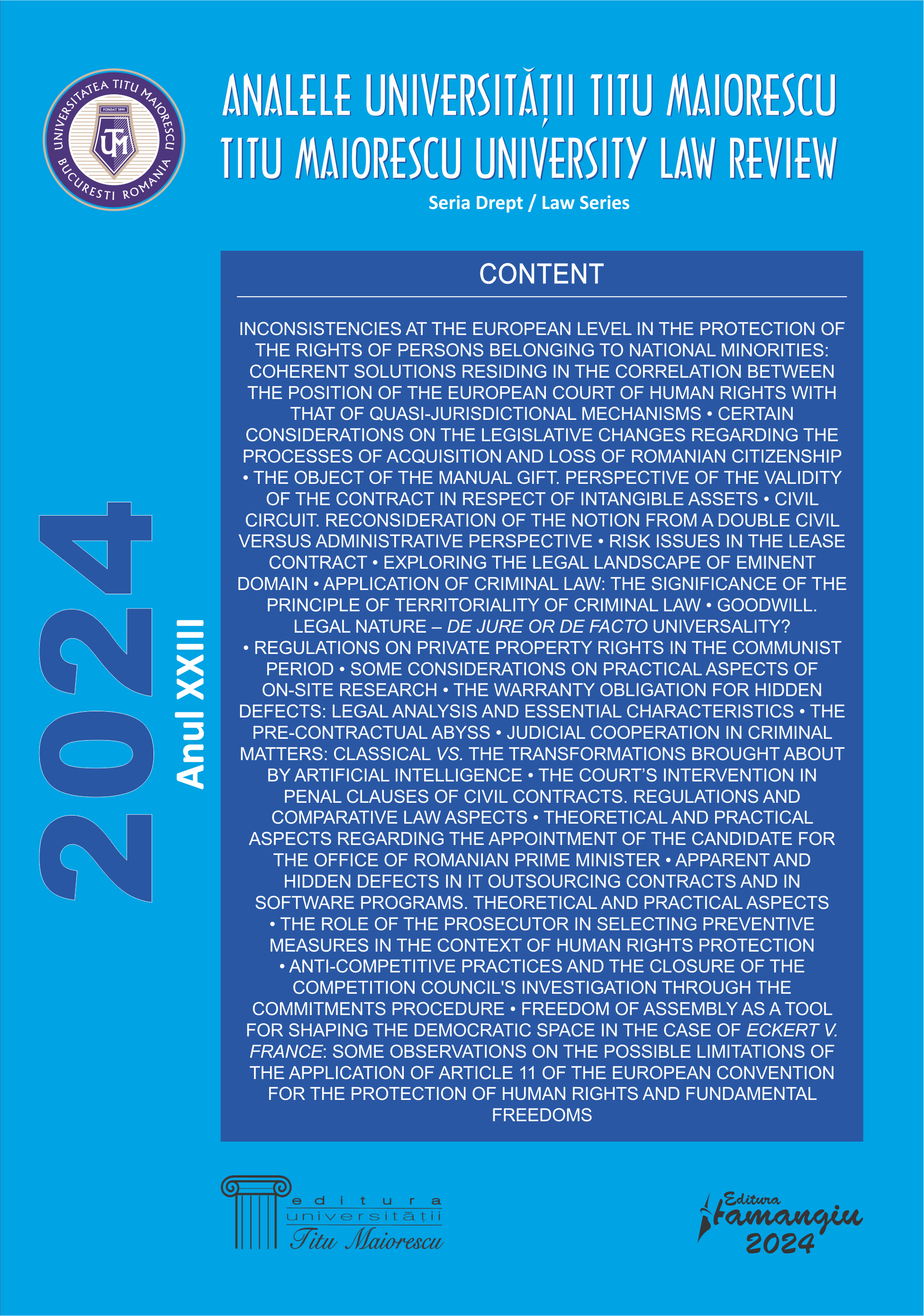 THE WARRANTY OBLIGATION 
FOR HIDDEN DEFECTS: LEGAL ANALYSIS 
AND ESSENTIAL CHARACTERISTICS Cover Image