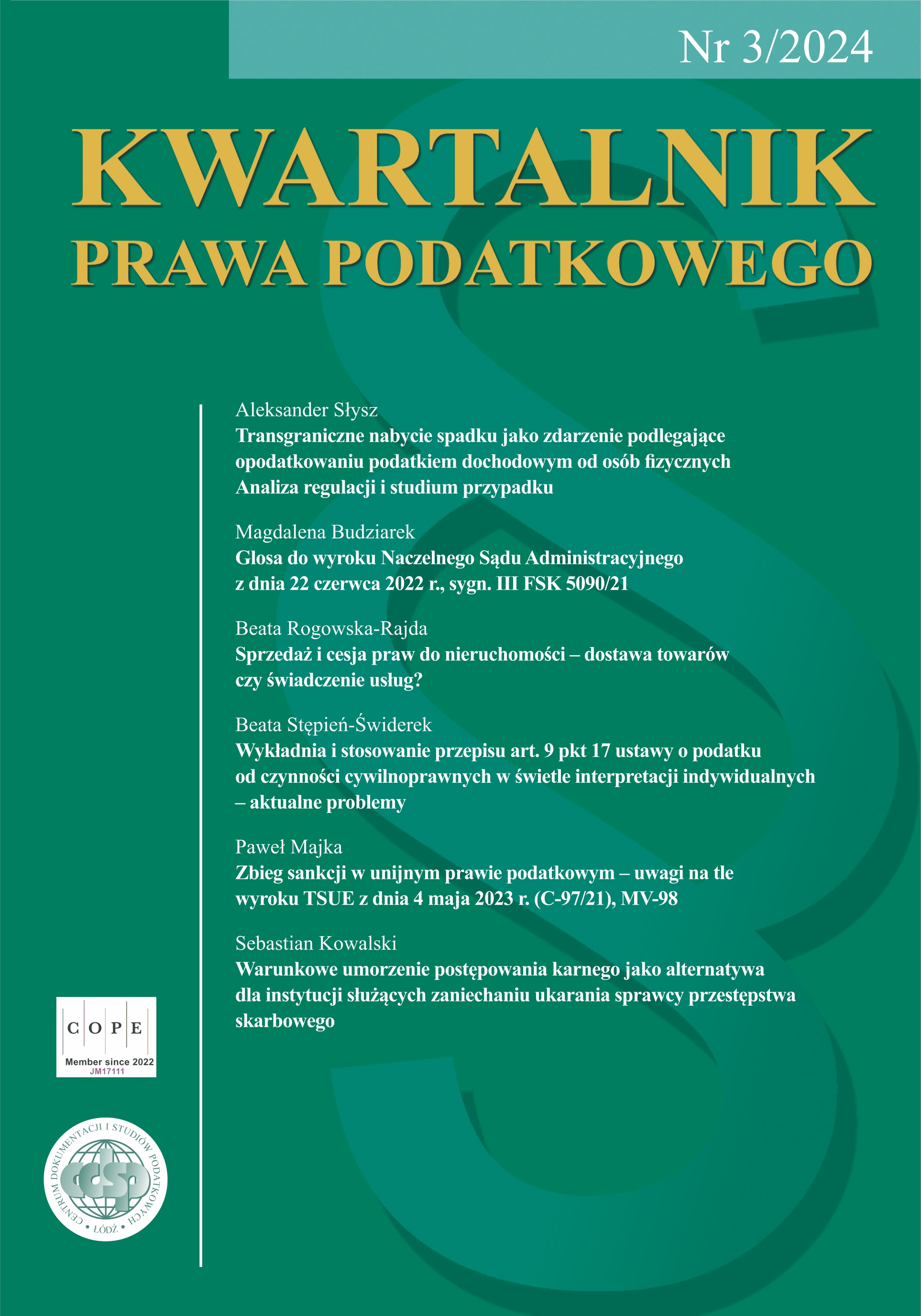 Conditional Discontinuance of Criminal Proceedings as an Alternative to the Institution of Desistance from Punishing the Perpetrator of a Fiscal Crime Cover Image