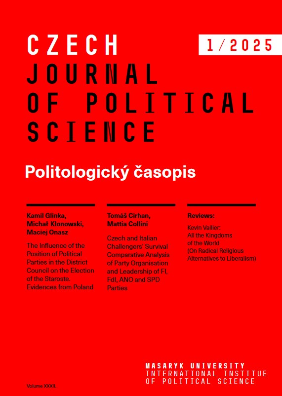 Czech and Italian Challengers’ Survival Comparative Analysis of Party Organisation and Leadership of FI, FdI, ANO and SPD Parties
