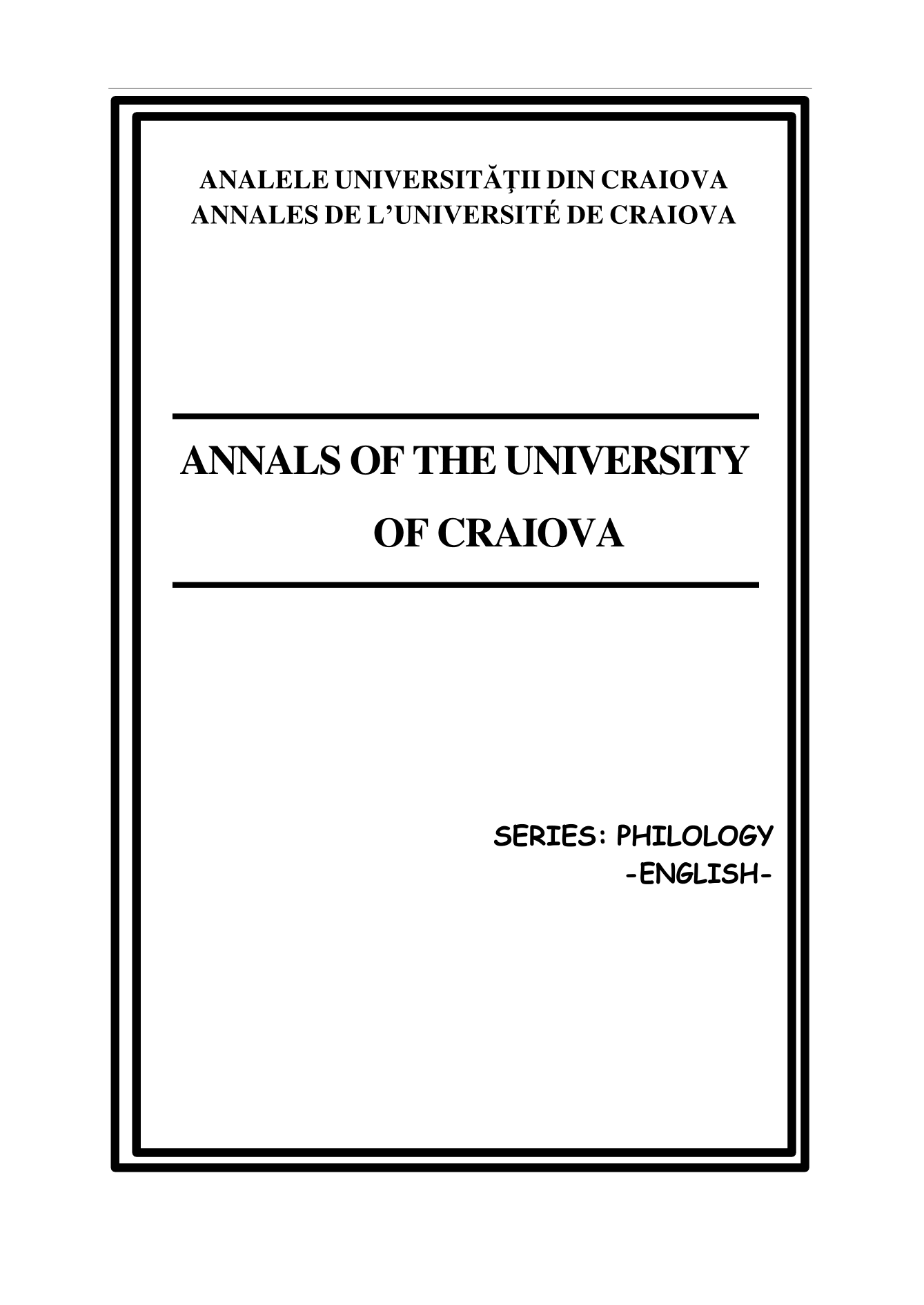 Annals of the University of Craiova, Series: Philology, English Cover Image