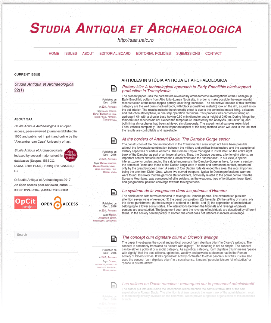 Studia Antiqua et Archaeologica Cover Image